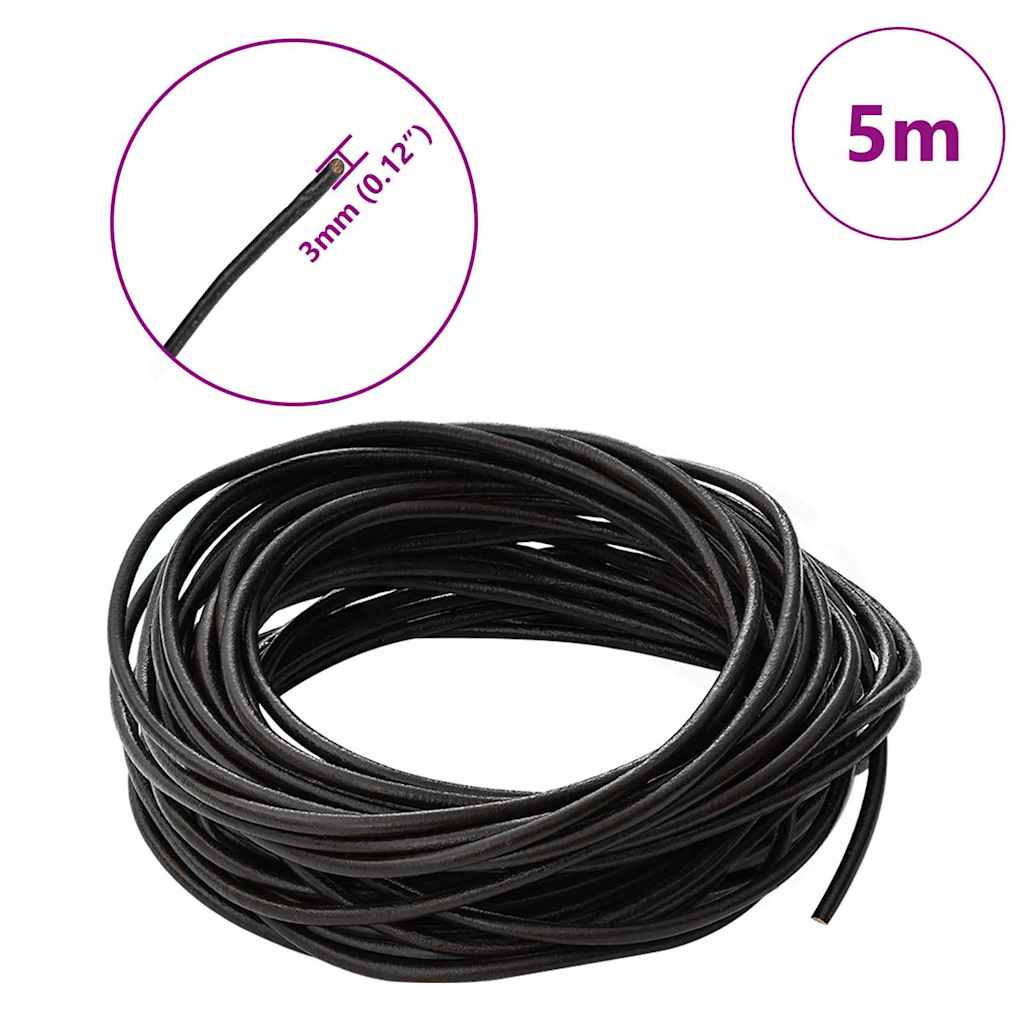 vidaXL Sznur skórzany Ciemny brąz Ø3 mm x 5 m Skóra