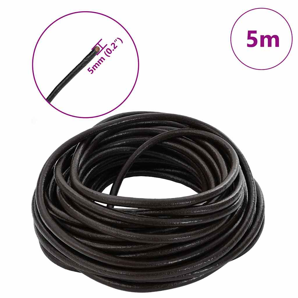 vidaXL Sznur skórzany Ciemny brąz Ø5 mm x 5 m Skóra