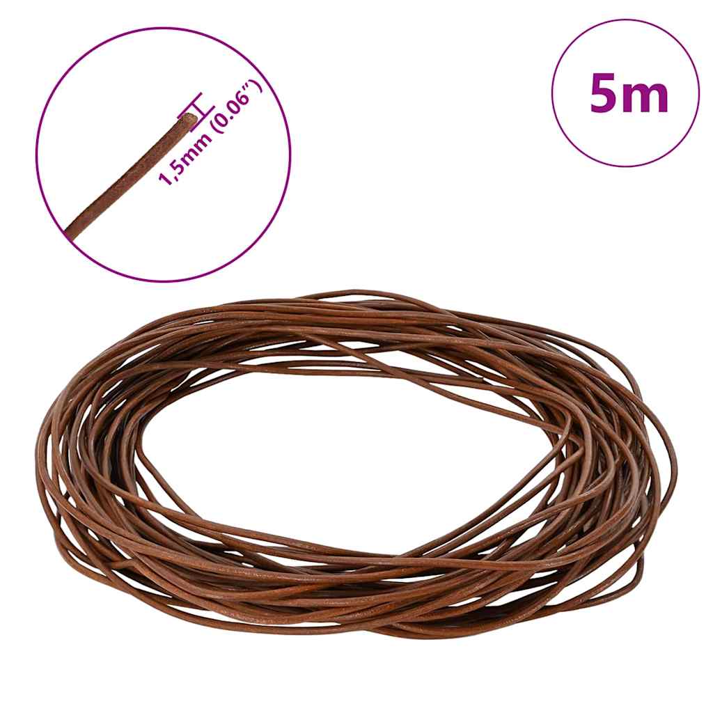 vidaXL Sznur skórzany Jasny Brąz Ø1,5 mm x 5 m Skóra
