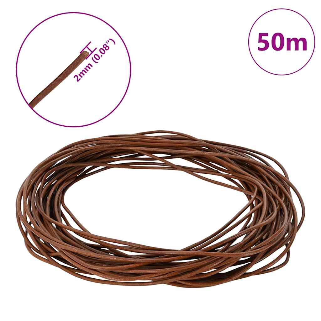 vidaXL Sznur skórzany Jasny Brąz Ø2 mm x 50 m Skóra