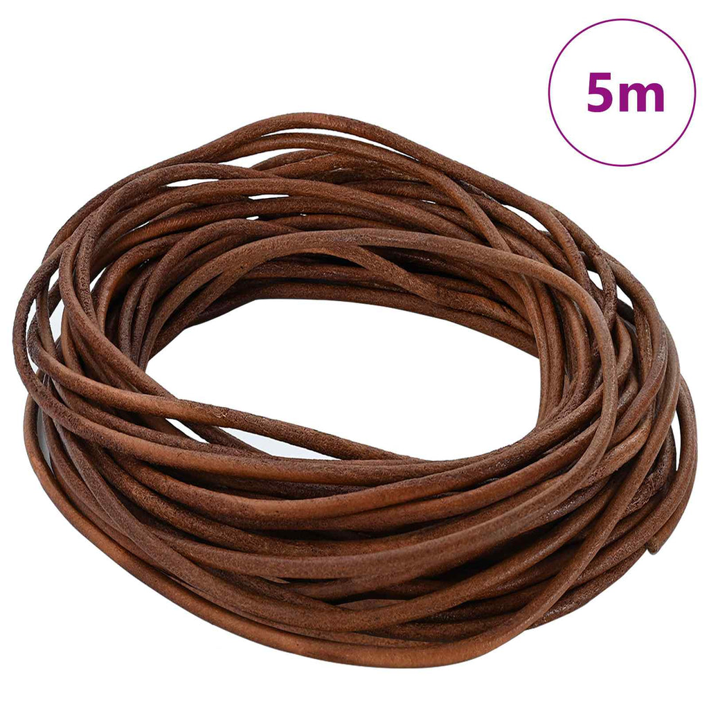 vidaXL Sznur skórzany Jasny Brąz Ø2,5 mm x 5 m Skóra
