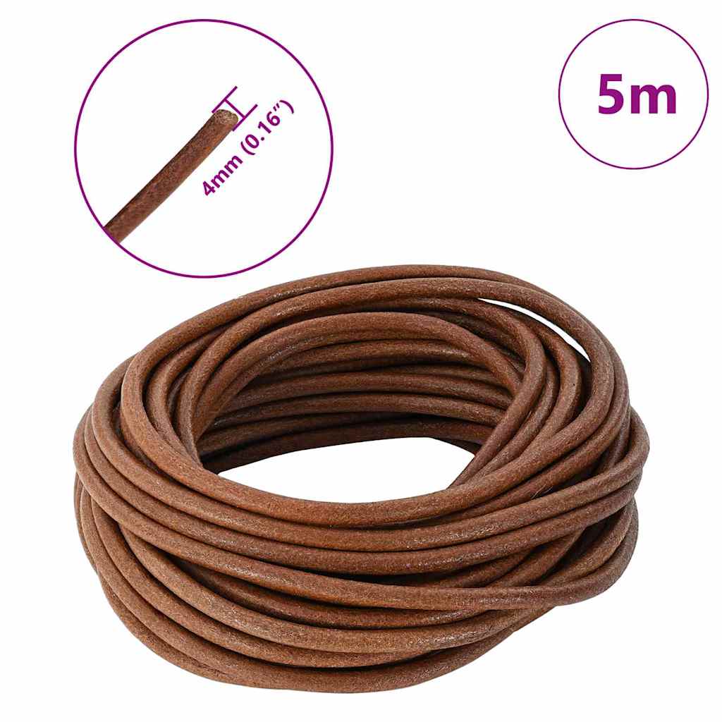 vidaXL Sznur skórzany Jasny Brąz Ø4 mm x 5 m Skóra