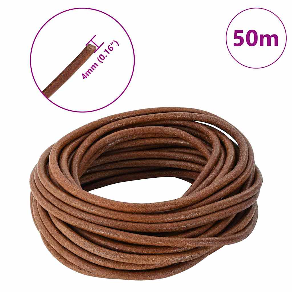 vidaXL Sznur skórzany Jasny Brąz Ø4 mm x 50 m Skóra