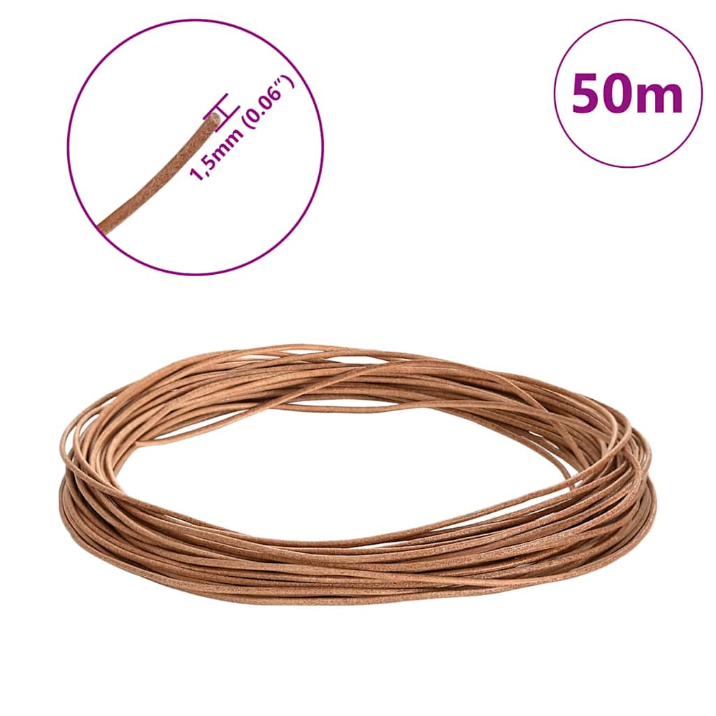 vidaXL Sznur skórzany Brązowy Ø1,5 mm x 50 m Skóra