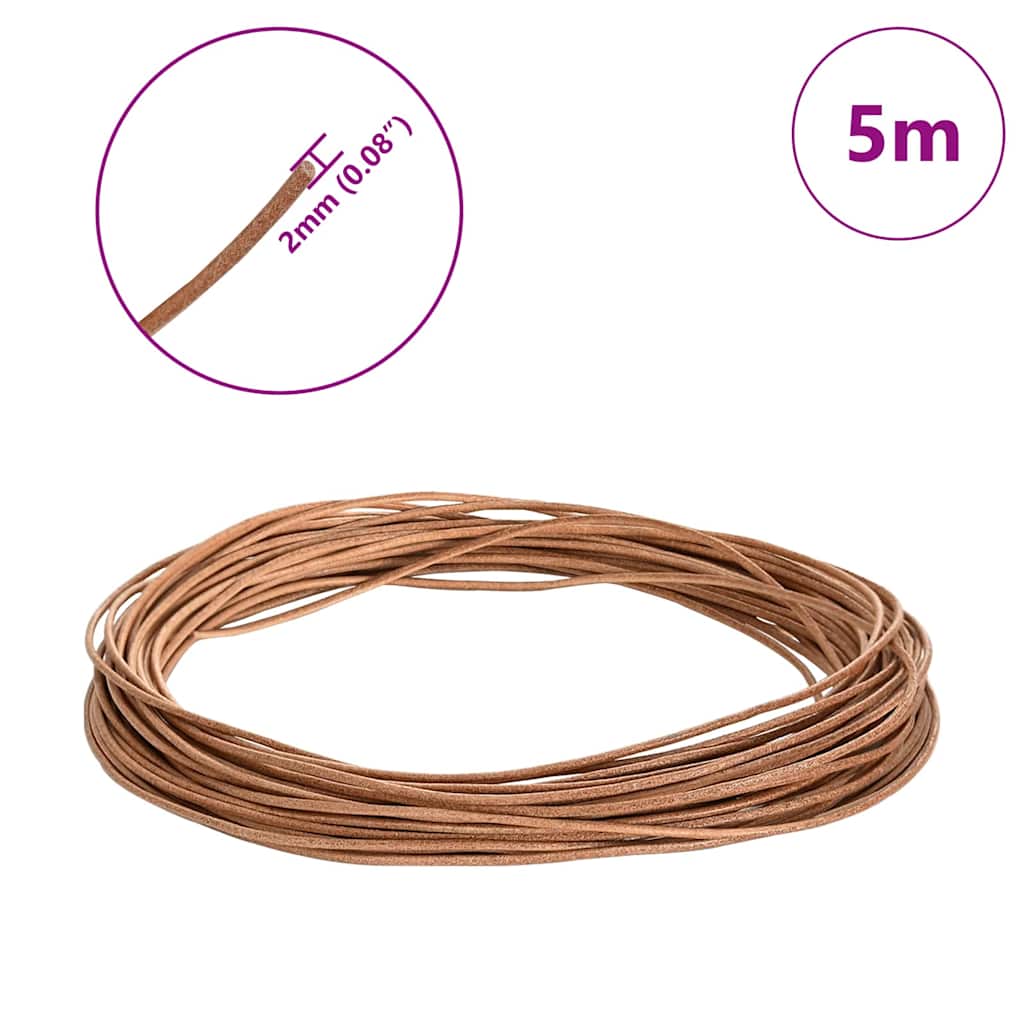 vidaXL Sznur skórzany Brązowy Ø2 mm x 5 m Skóra