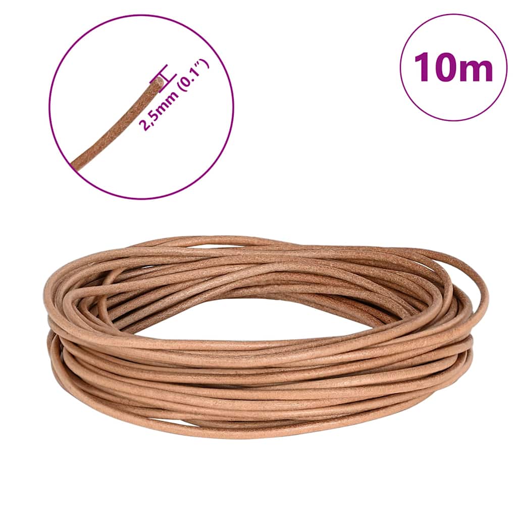 vidaXL Sznur skórzany Brązowy Ø2,5 mm x 10 m Skóra