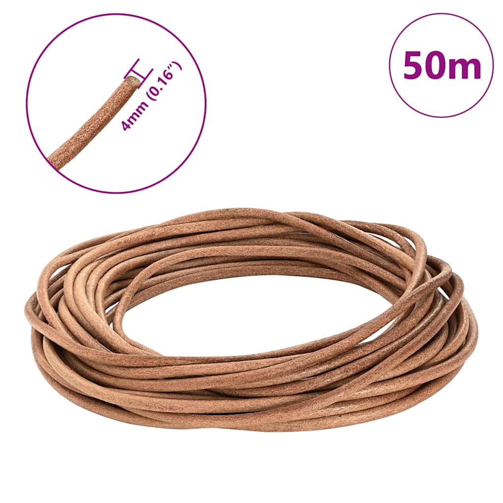 vidaXL Sznur skórzany Brązowy Ø4 mm x 50 m Skóra