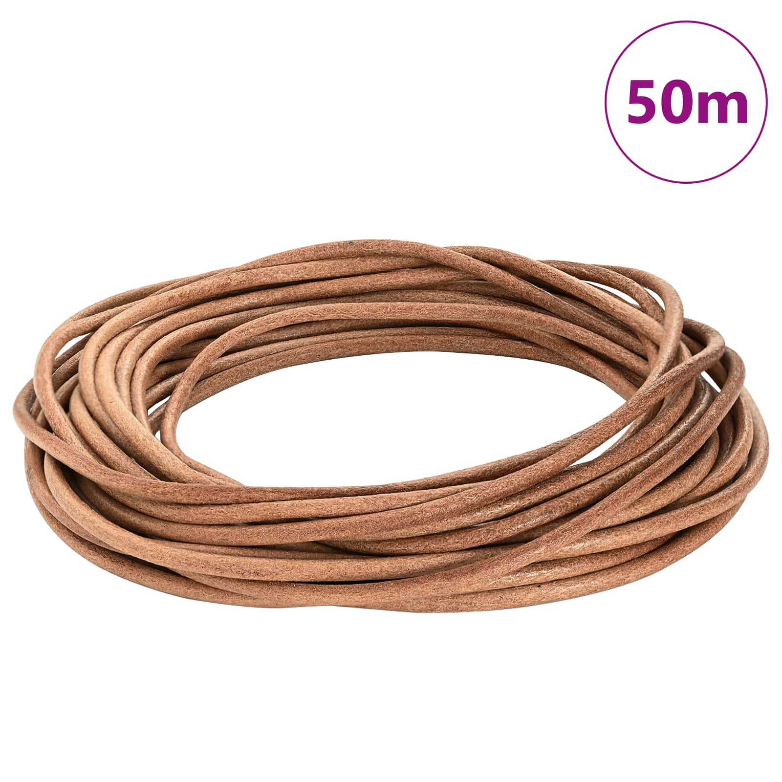 vidaXL Sznur skórzany Brązowy Ø5 mm x 50 m Skóra
