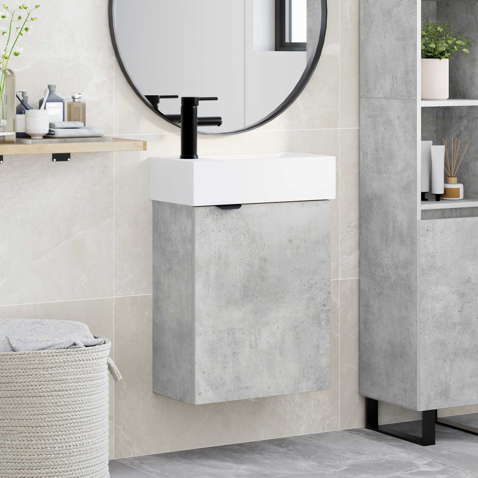 vidaXL Jednostka toaletowa z kranem Betonowy szary 45,5 x 22,5 x 84 cm