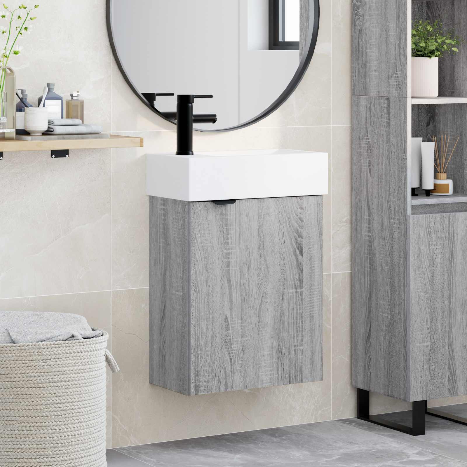 vidaXL Jednostka toaletowa z kranem Szary Sonoma 45,5 x 22,5 x 84 cm