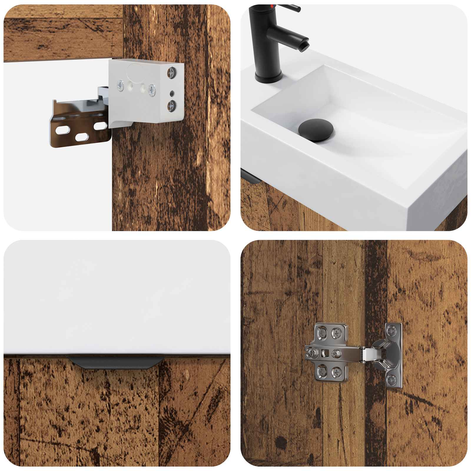 vidaXL Jednostka toaletowa z kranem Stare drewno 45,5 x 22,5 x 84 cm