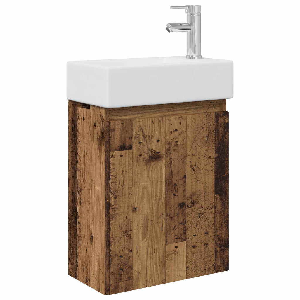 vidaXL Jednostka toaletowa z kranem Stare drewno 45,5 x 22,5 x 84 cm