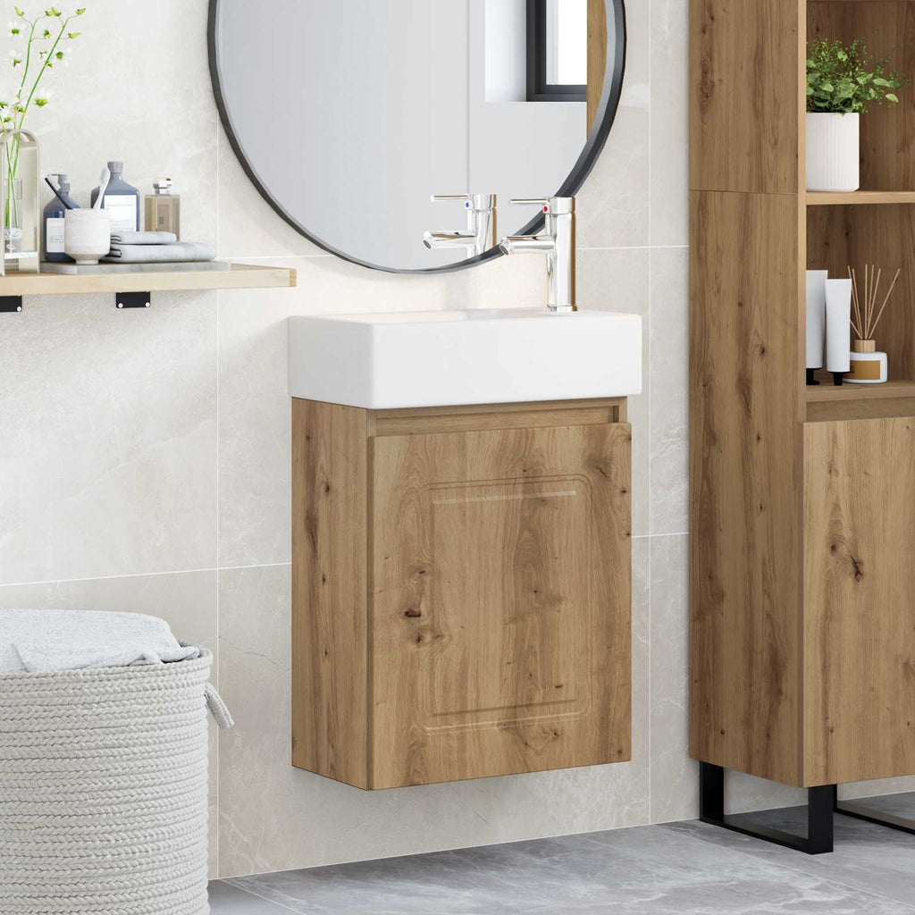 vidaXL Jednostka toaletowa z kranem Dąb artisan 45,5 x 22,5 x 84 cm