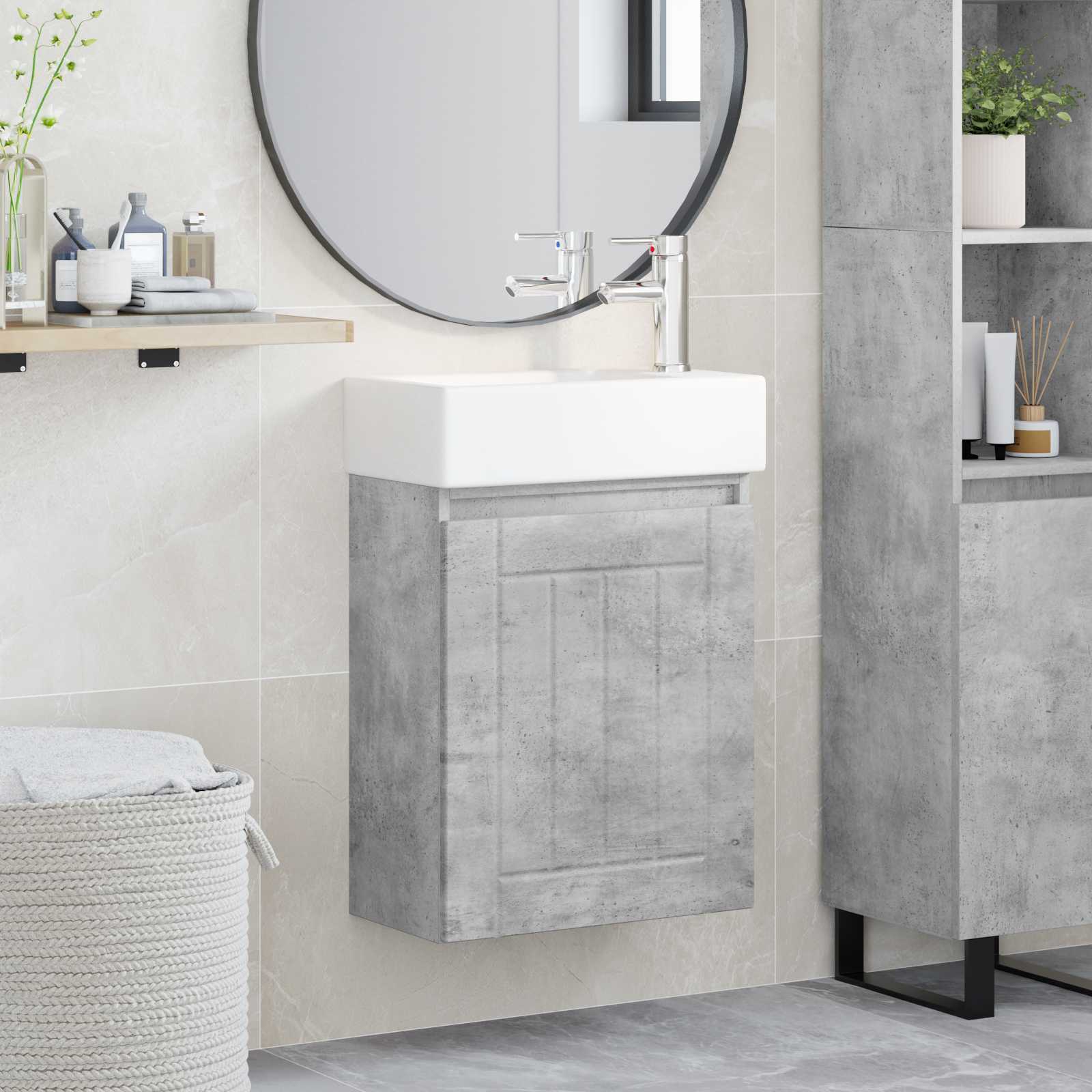 vidaXL Jednostka toaletowa z kranem Betonowy szary 45,5 x 25,5 x 84 cm