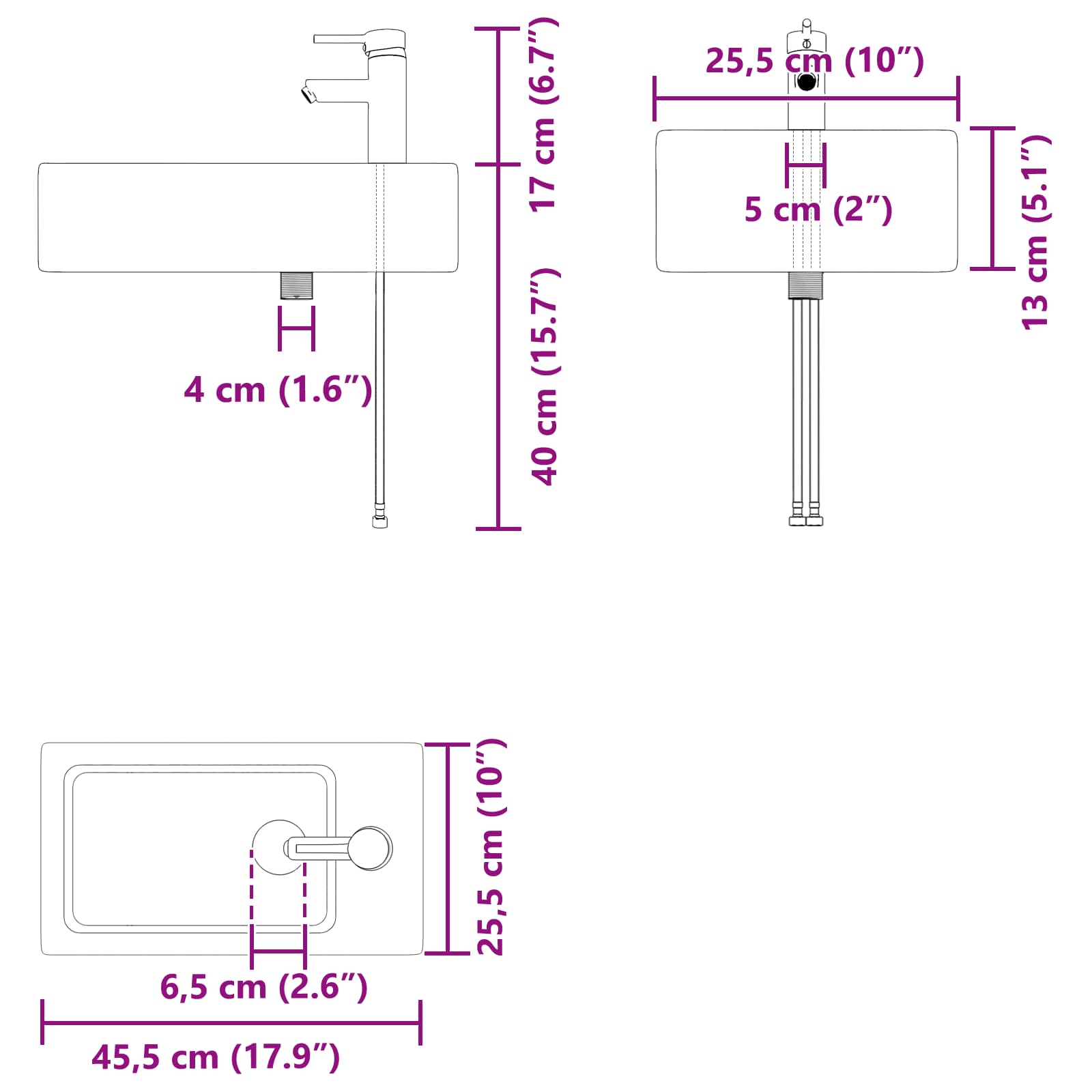 vidaXL Jednostka toaletowa z kranem Szary Sonoma 45,5 x 25,5 x 84 cm