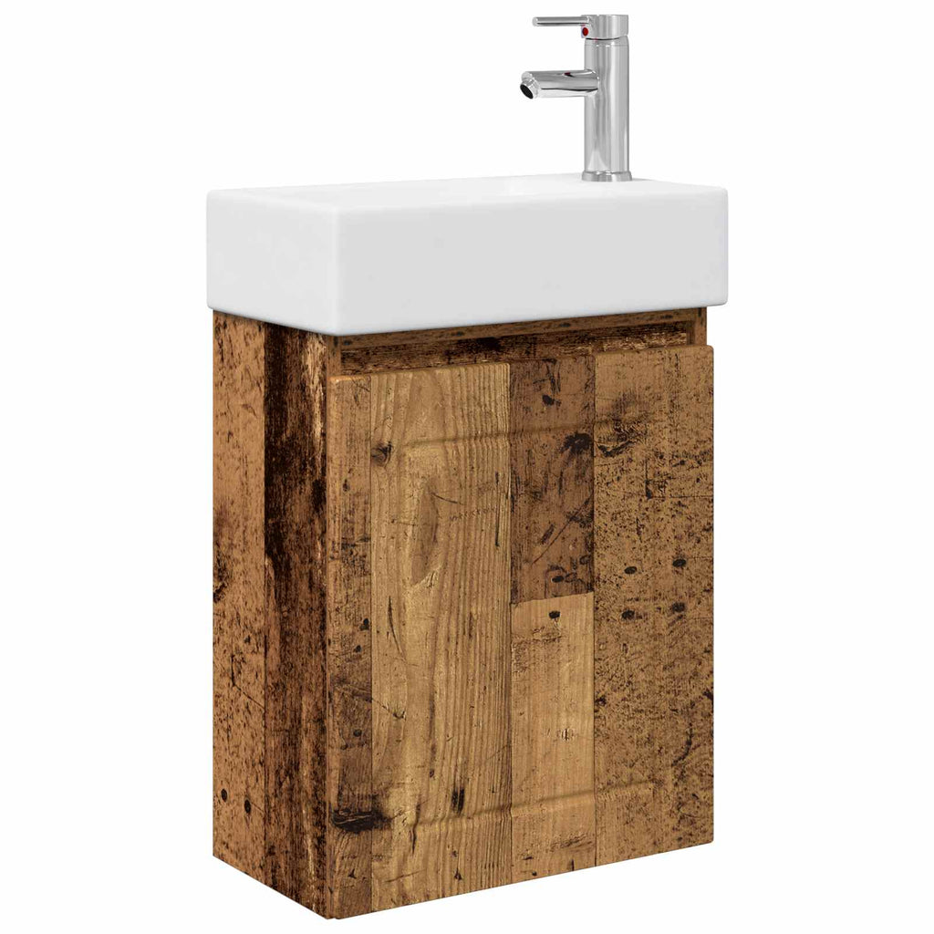 vidaXL Jednostka toaletowa z kranem Stare drewno 45,5 x 25,5 x 84 cm
