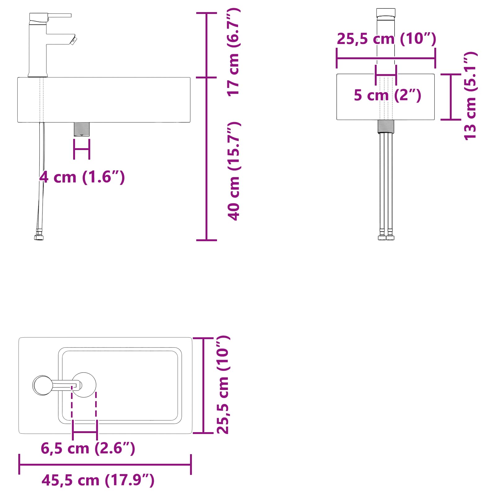 vidaXL Jednostka toaletowa z kranem Biały 45,5 x 22,5 x 84 cm