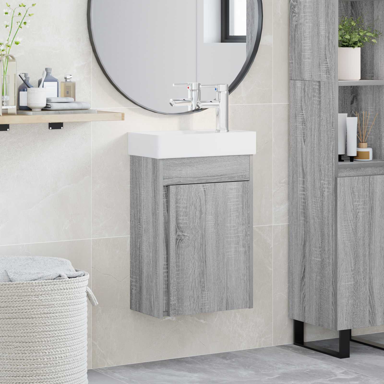 vidaXL Jednostka toaletowa z kranem Szary Sonoma 40,5 x 22,5 x 62 cm