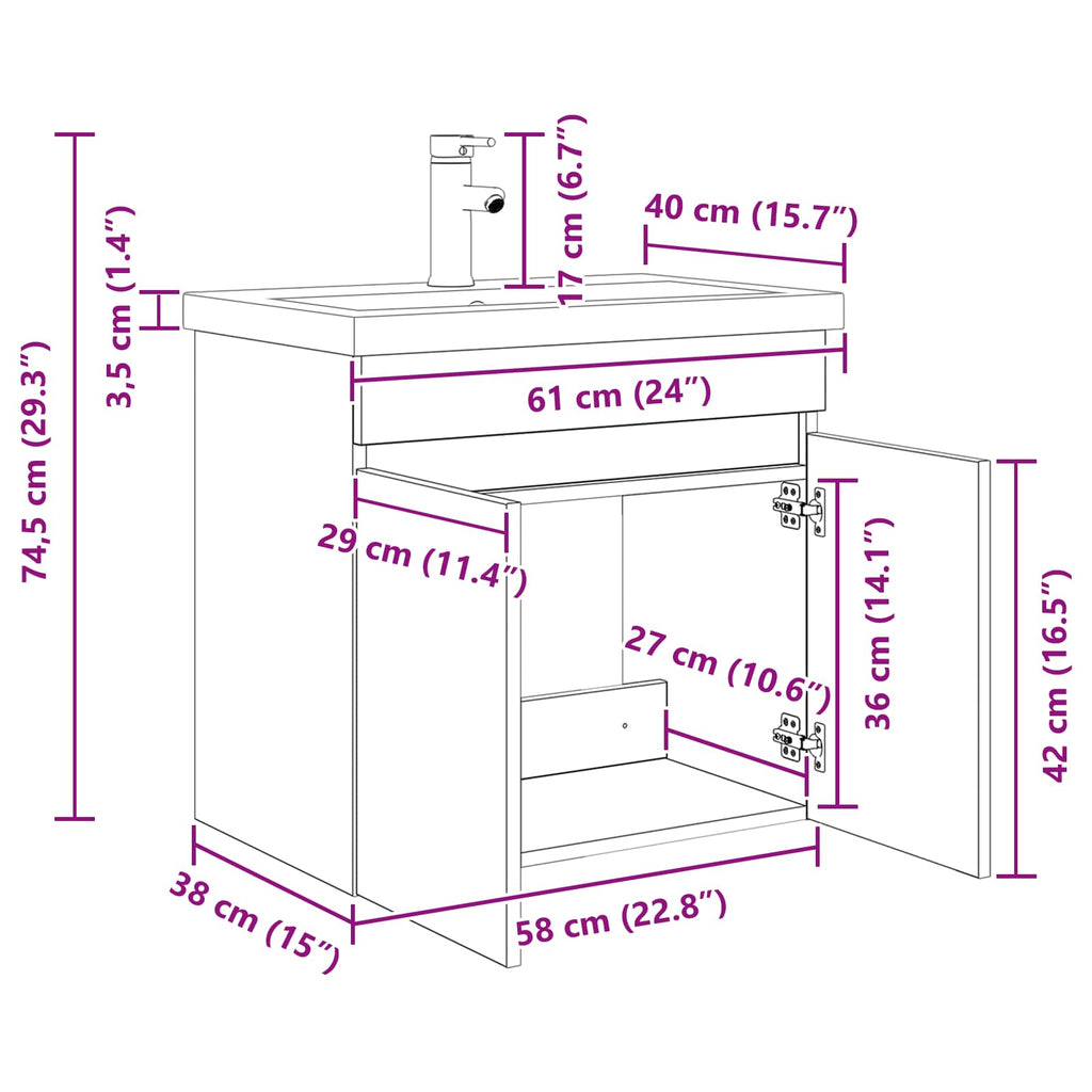 vidaXL Jednostka toaletowa z kranem Biały 61 x 40 x 74,5 cm