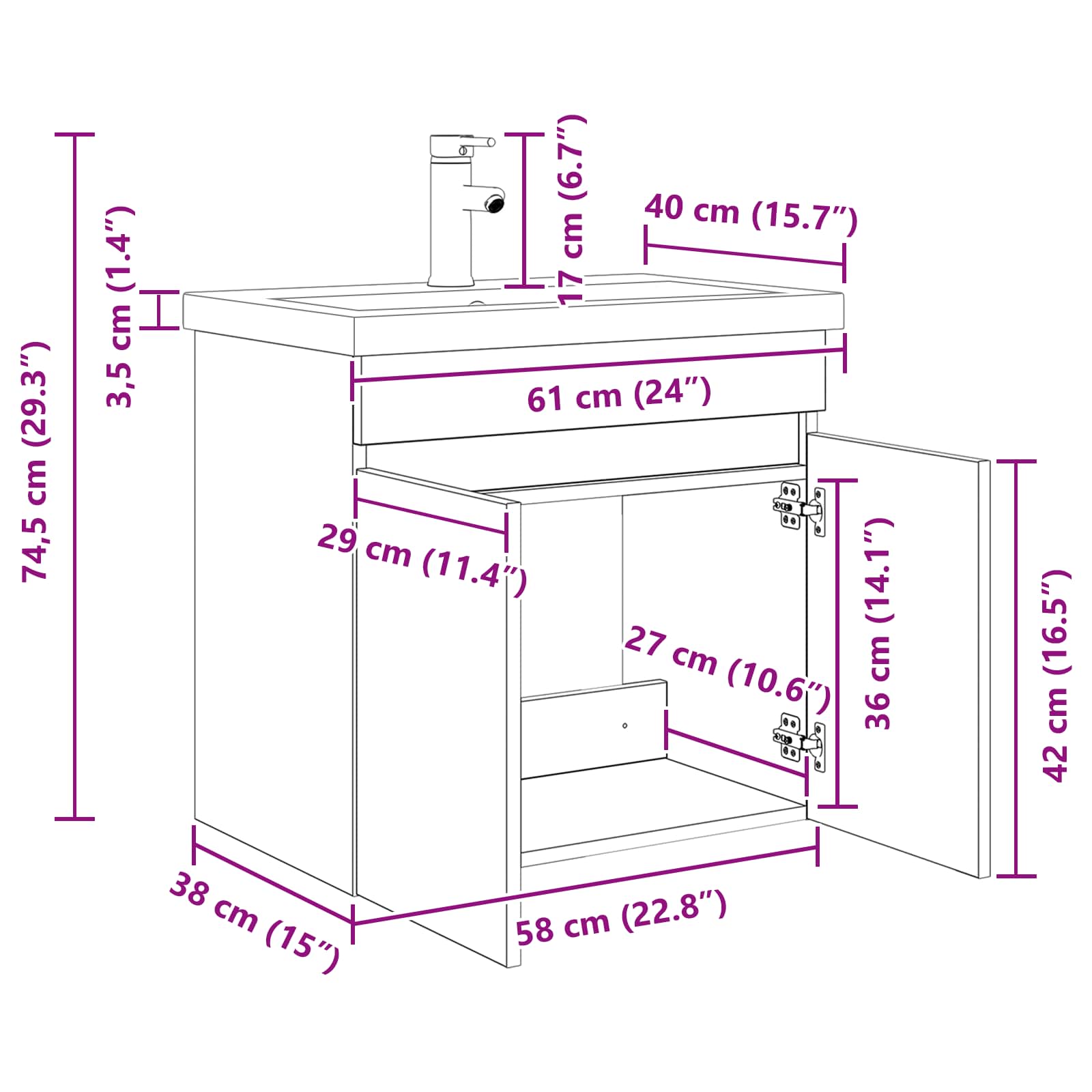 vidaXL Jednostka toaletowa z kranem Biały 61 x 40 x 74,5 cm
