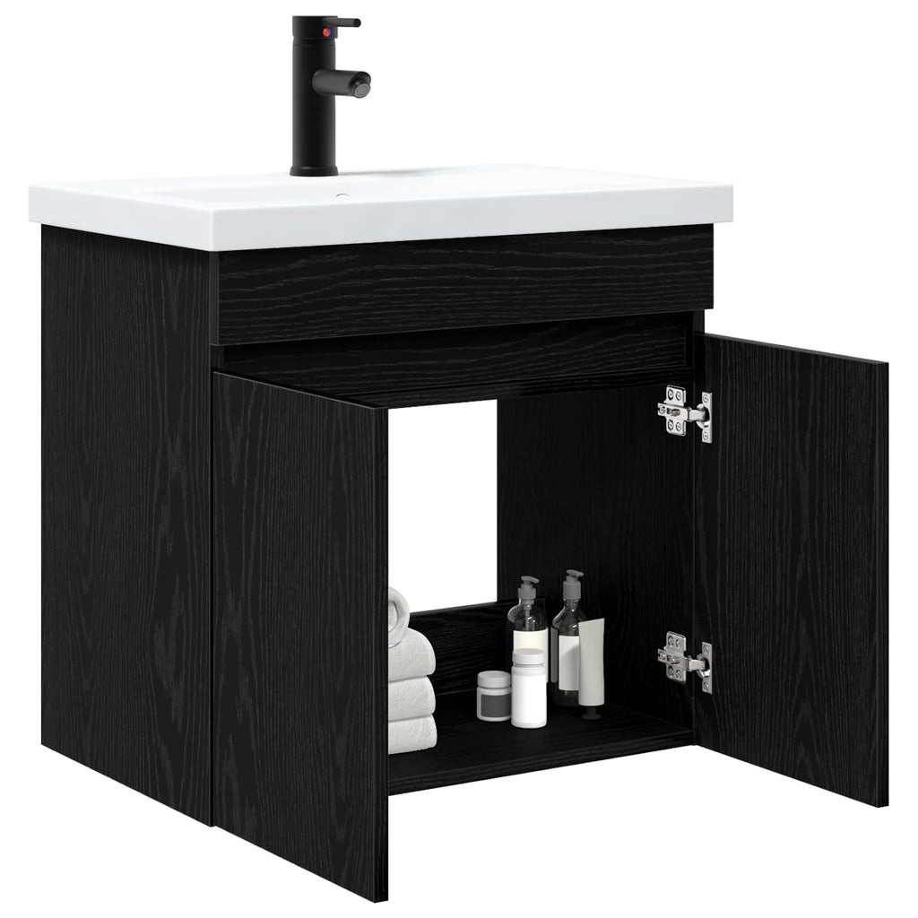 vidaXL Jednostka toaletowa z kranem Czarny dąb 61 x 40 x 74,5 cm