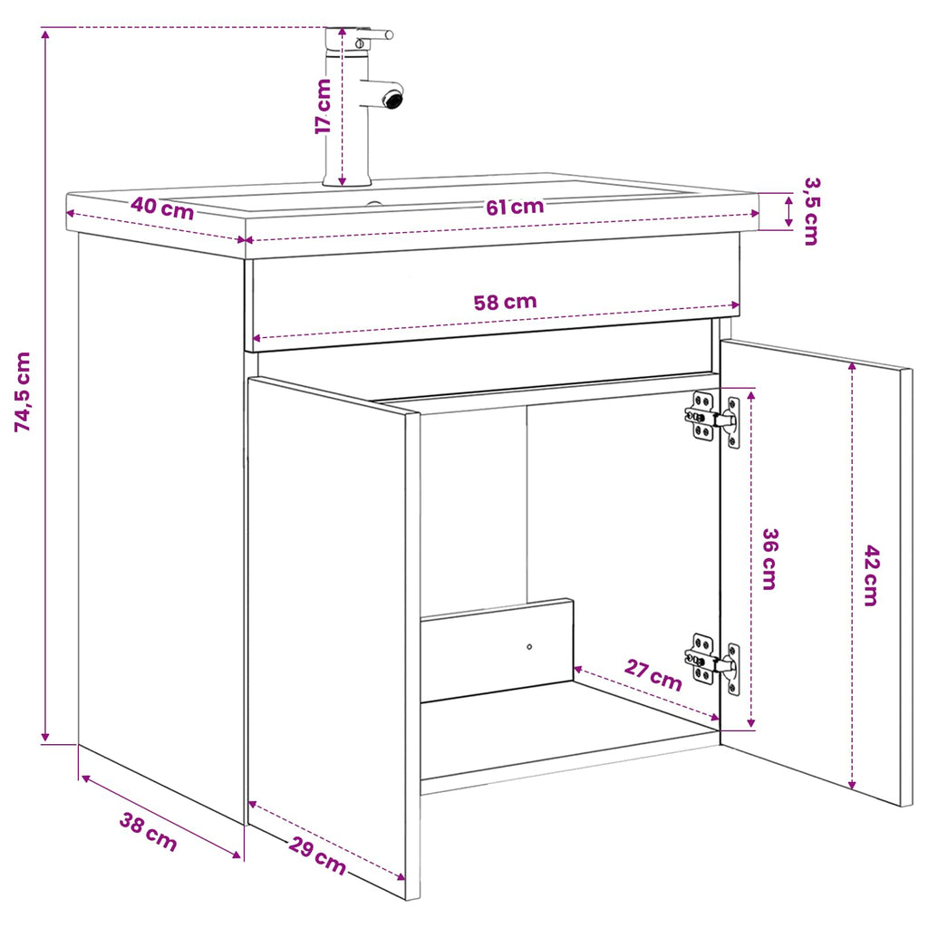 vidaXL Jednostka toaletowa z kranem Stare drewno 61 x 40 x 74,5 cm