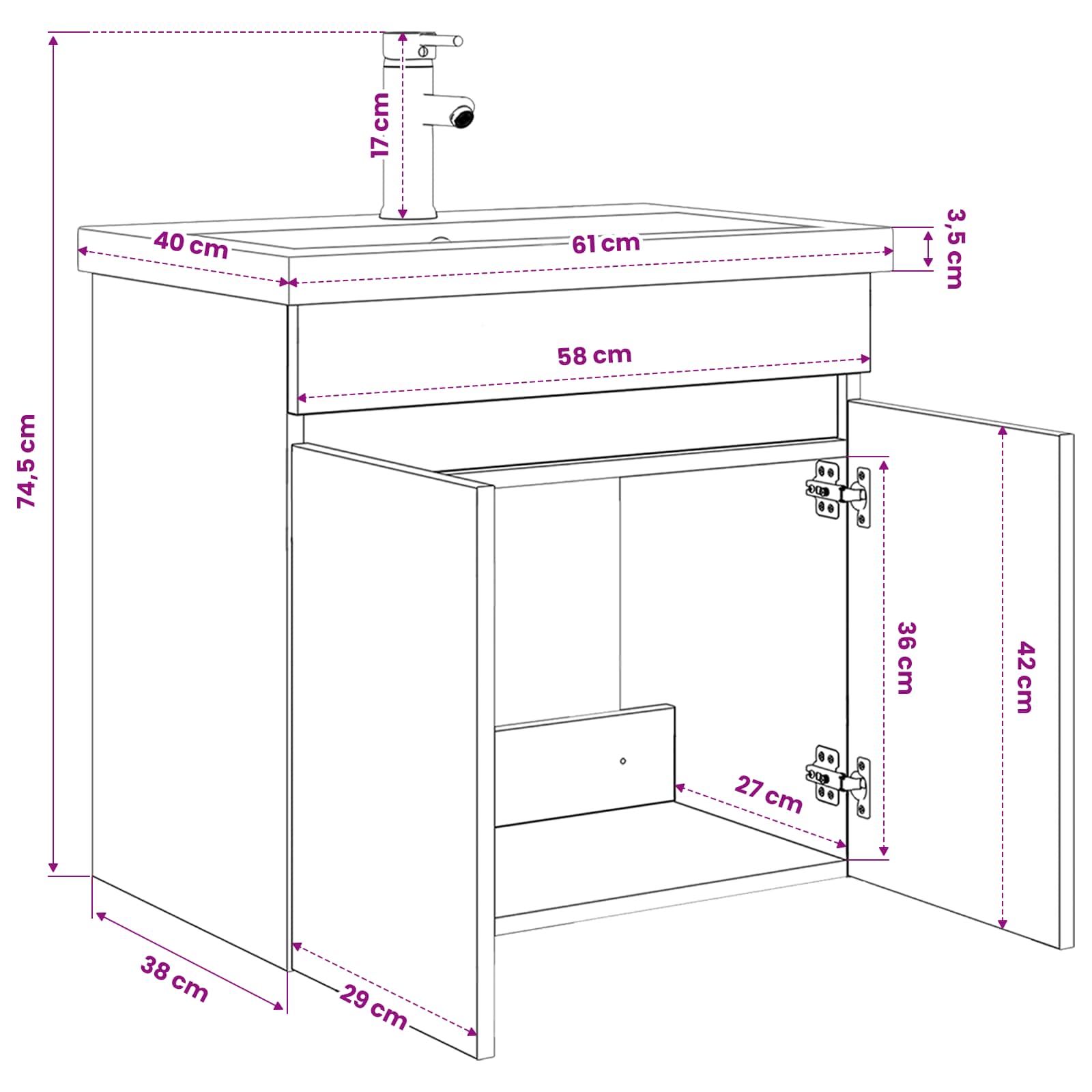 vidaXL Jednostka toaletowa z kranem Stare drewno 61 x 40 x 74,5 cm