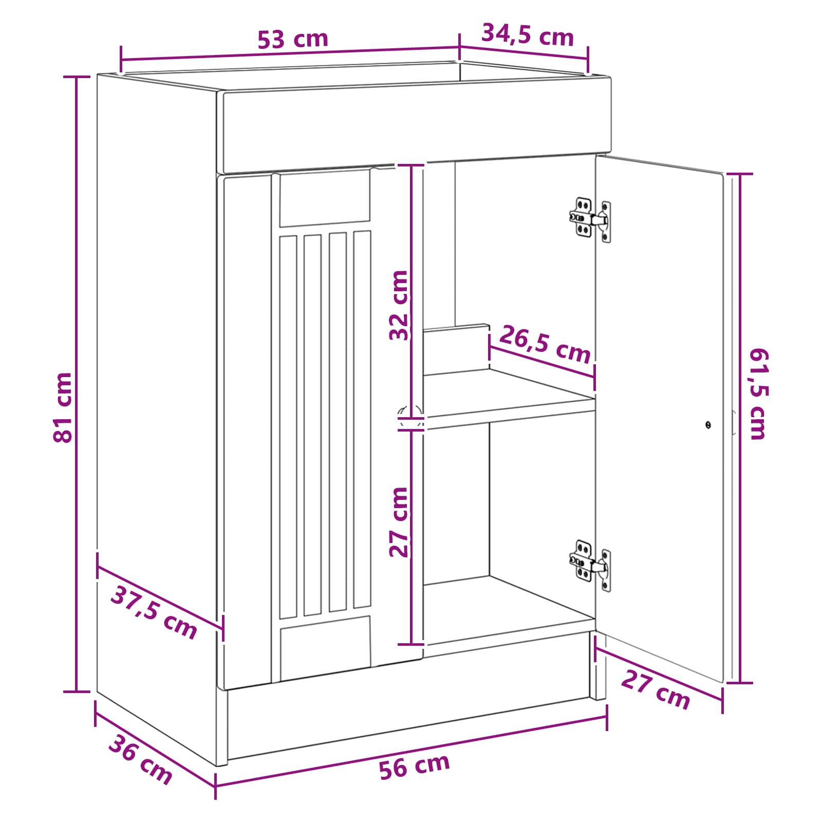 vidaXL Szafka łazienkowa pod umywalkę Betonowy szary 56 x 37,5 x 81 cm