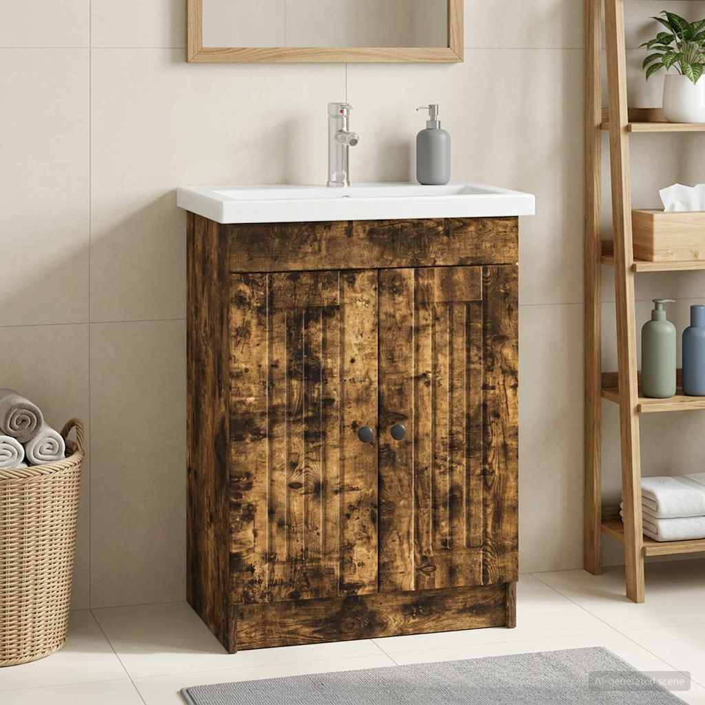 vidaXL Szafka łazienkowa pod umywalkę Dąb wędzony 56 x 37,5 x 81 cm