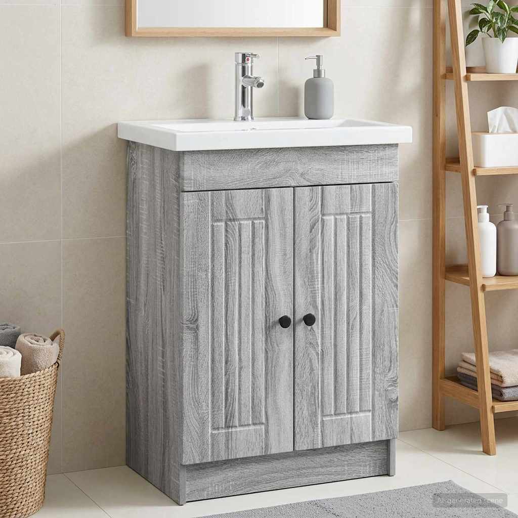 vidaXL Szafka łazienkowa pod umywalkę Szary Sonoma 56 x 37,5 x 81 cm