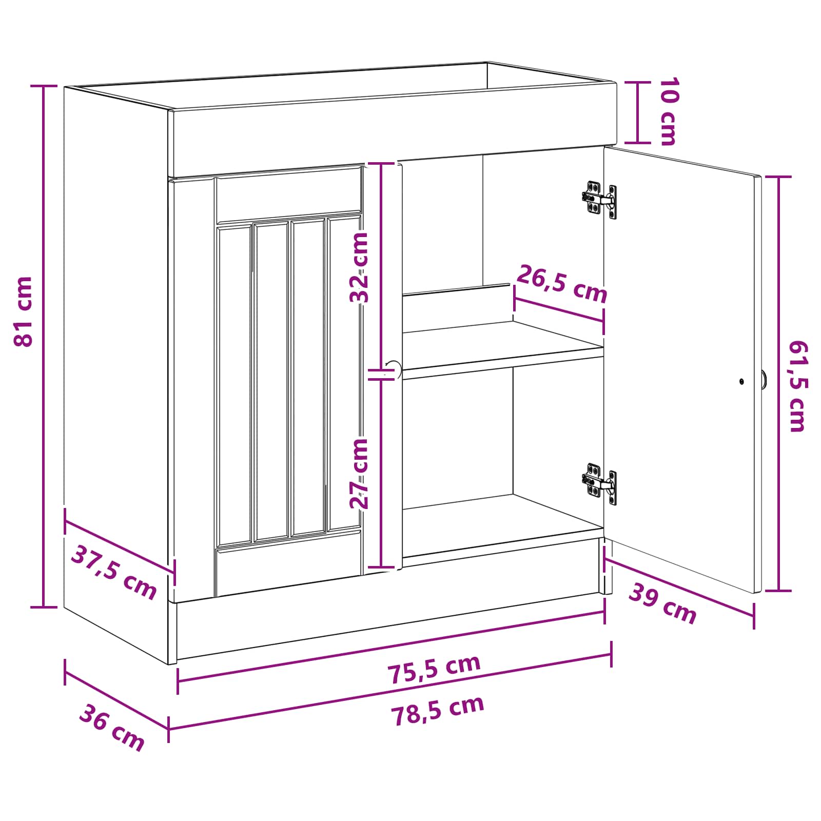 vidaXL Szafka łazienkowa pod umywalkę Biały 78,5 x 37,5 x 81 cm