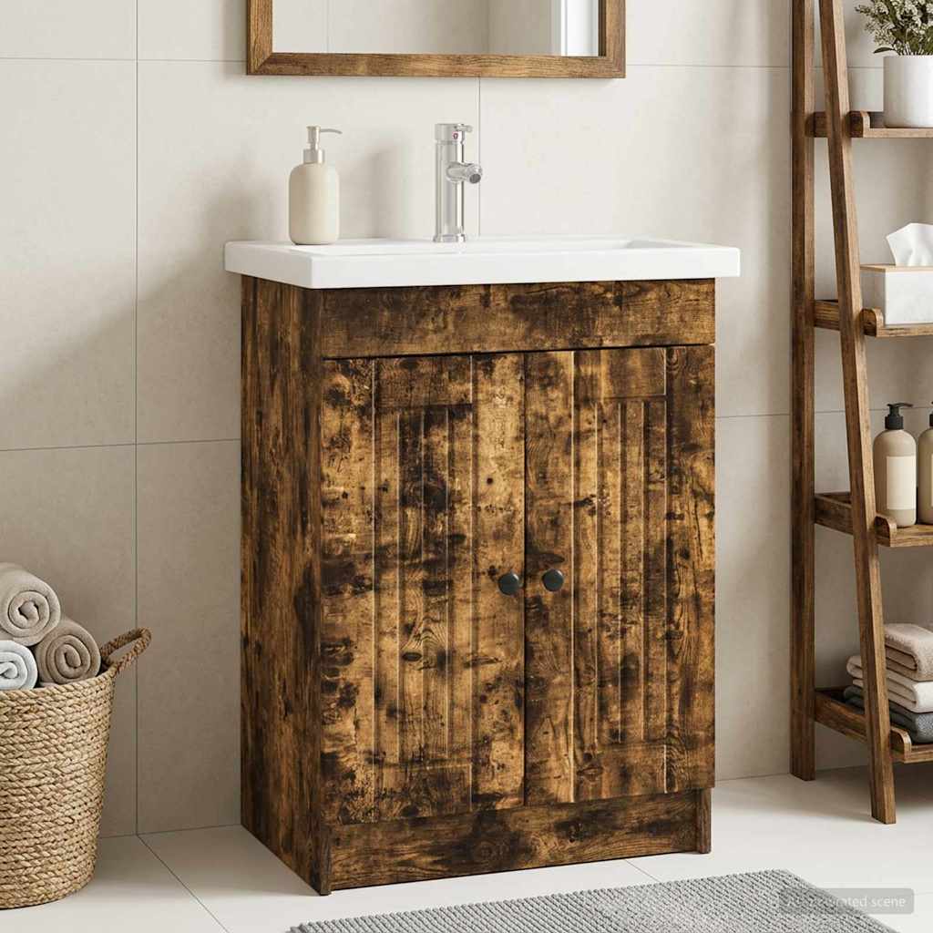 vidaXL Szafka łazienkowa pod umywalkę Dąb wędzony 78,5 x 37,5 x 81 cm