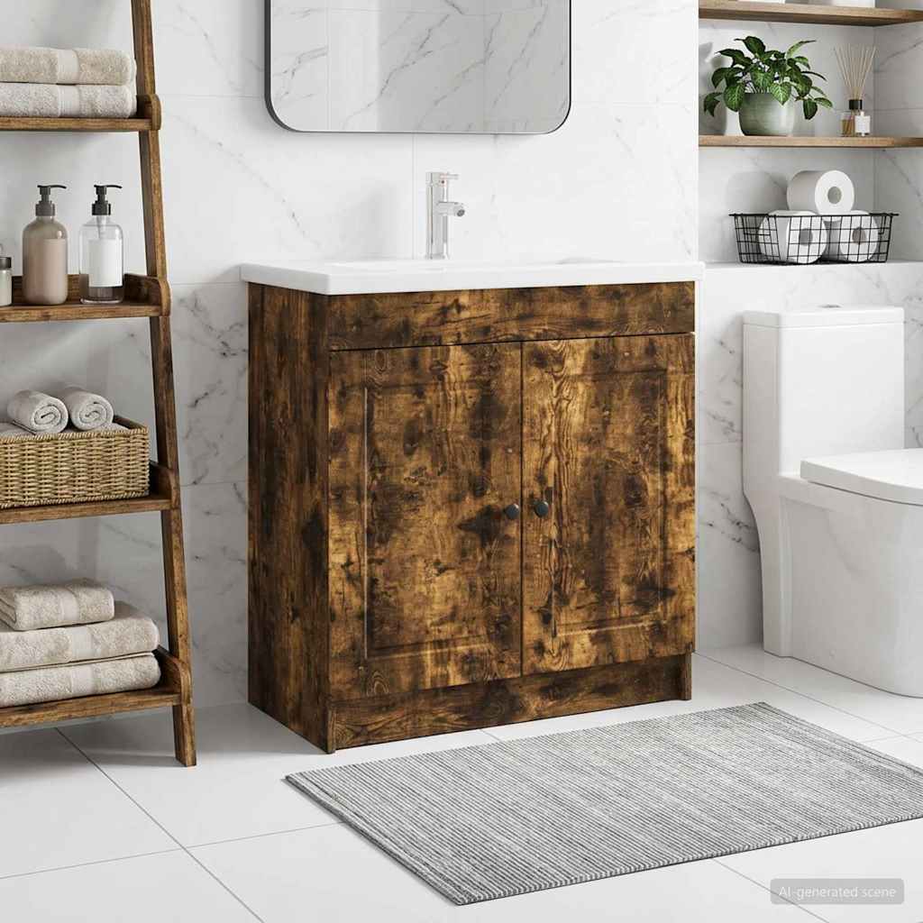vidaXL Szafka łazienkowa pod umywalkę Dąb wędzony 78,5 x 37,5 x 81 cm