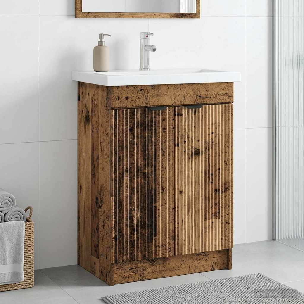 vidaXL Szafka łazienkowa pod umywalkę Stare drewno 56 x 37,5 x 81 cm