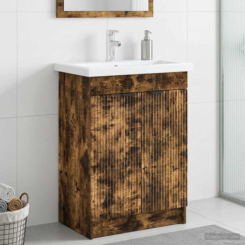 vidaXL Szafka łazienkowa pod umywalkę Dąb wędzony 78,5 x 37,5 x 81 cm