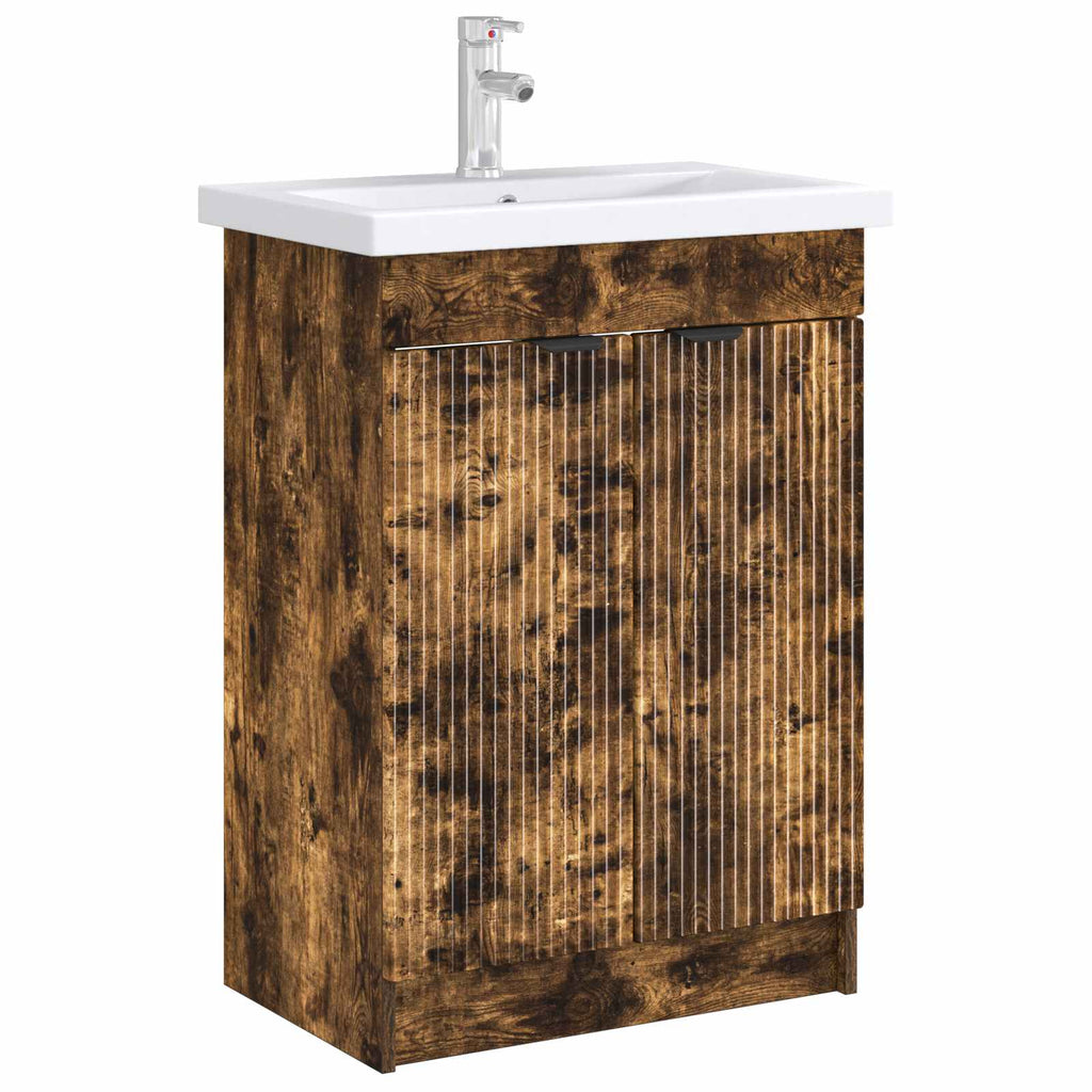 vidaXL Szafka łazienkowa pod umywalkę Dąb wędzony 78,5 x 37,5 x 81 cm