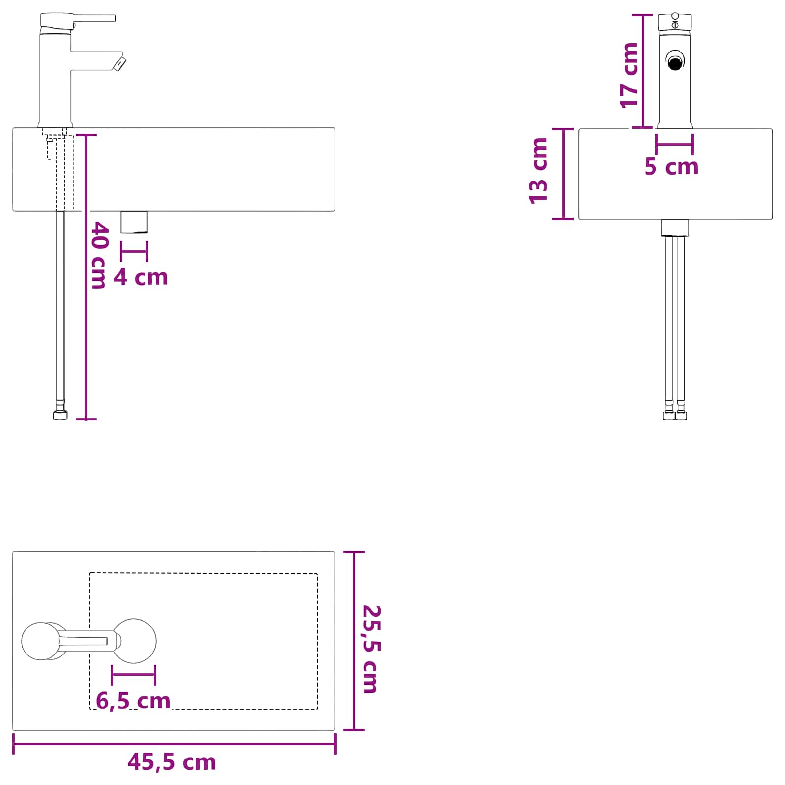 vidaXL Umywalka do łazienki chromowany 45,5 x 25,5 x 13 cm Metal