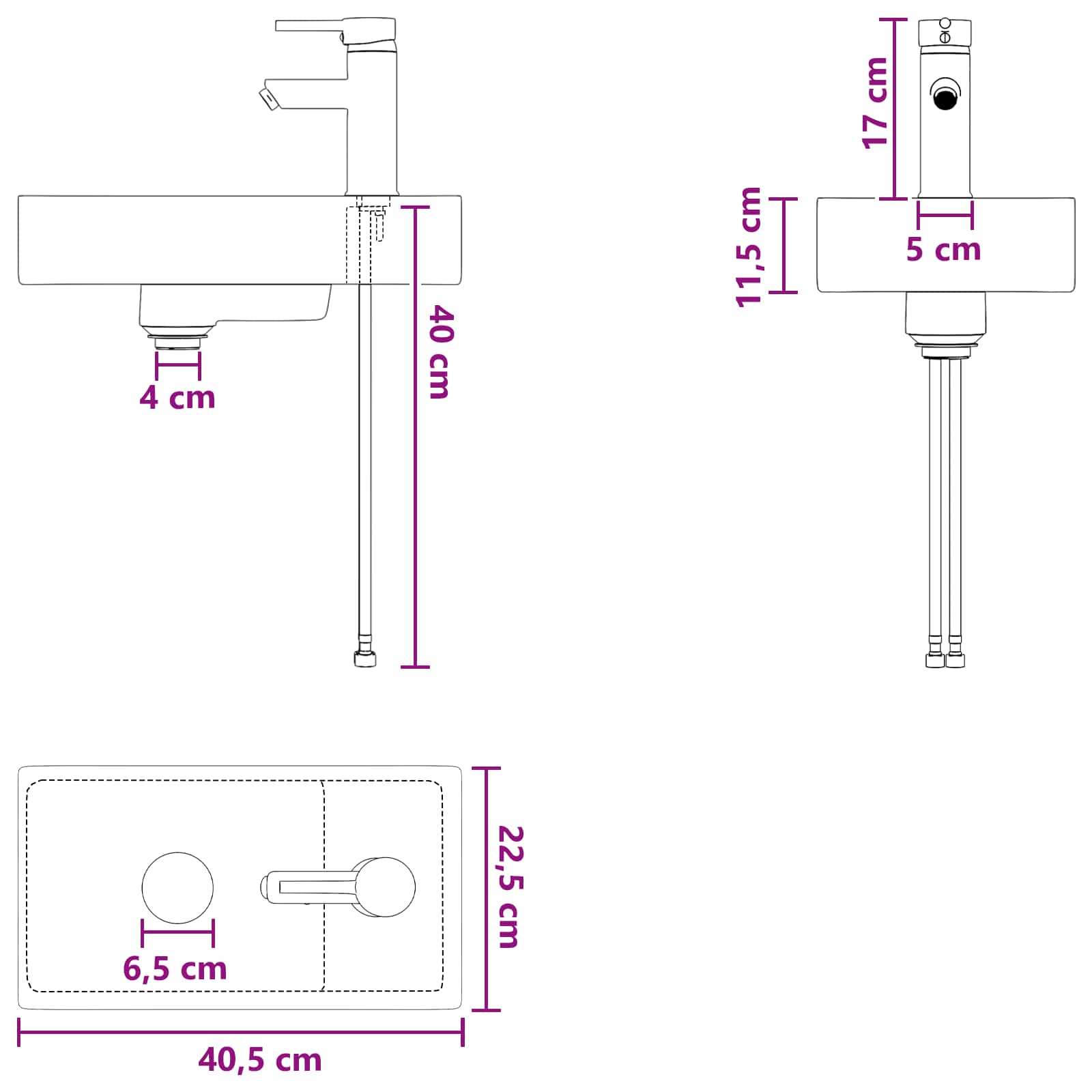 vidaXL Umywalka do łazienki chromowany 40,5 x 22,5 x 11,5 cm Metal