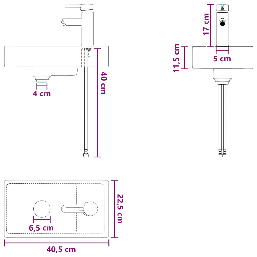 vidaXL Umywalka do łazienki Matowy czarny 40,5 x 22,5 x 11,5 cm Metal