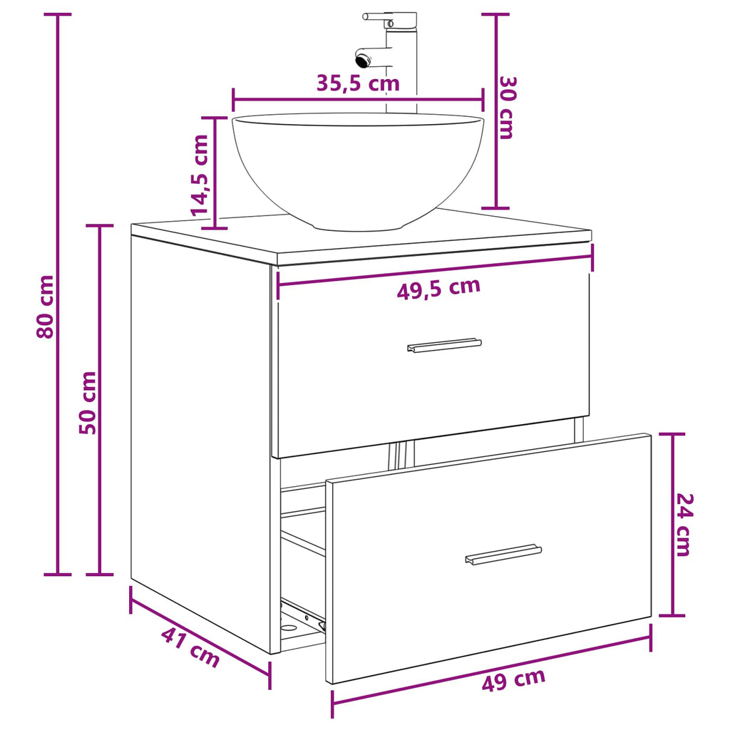 vidaXL Umywalka ścienna z szafką Dąb wędzony 49,5 x 41 x 64,5 cm