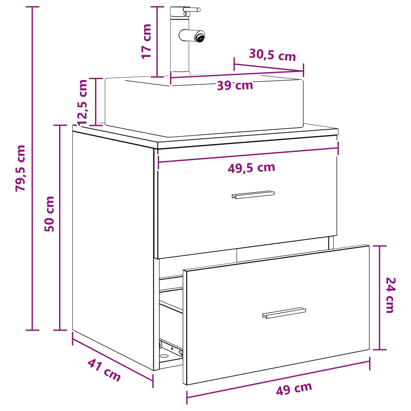 vidaXL Umywalka ścienna z szafką Betonowy szary 49,5 x 41 x 62,5 cm
