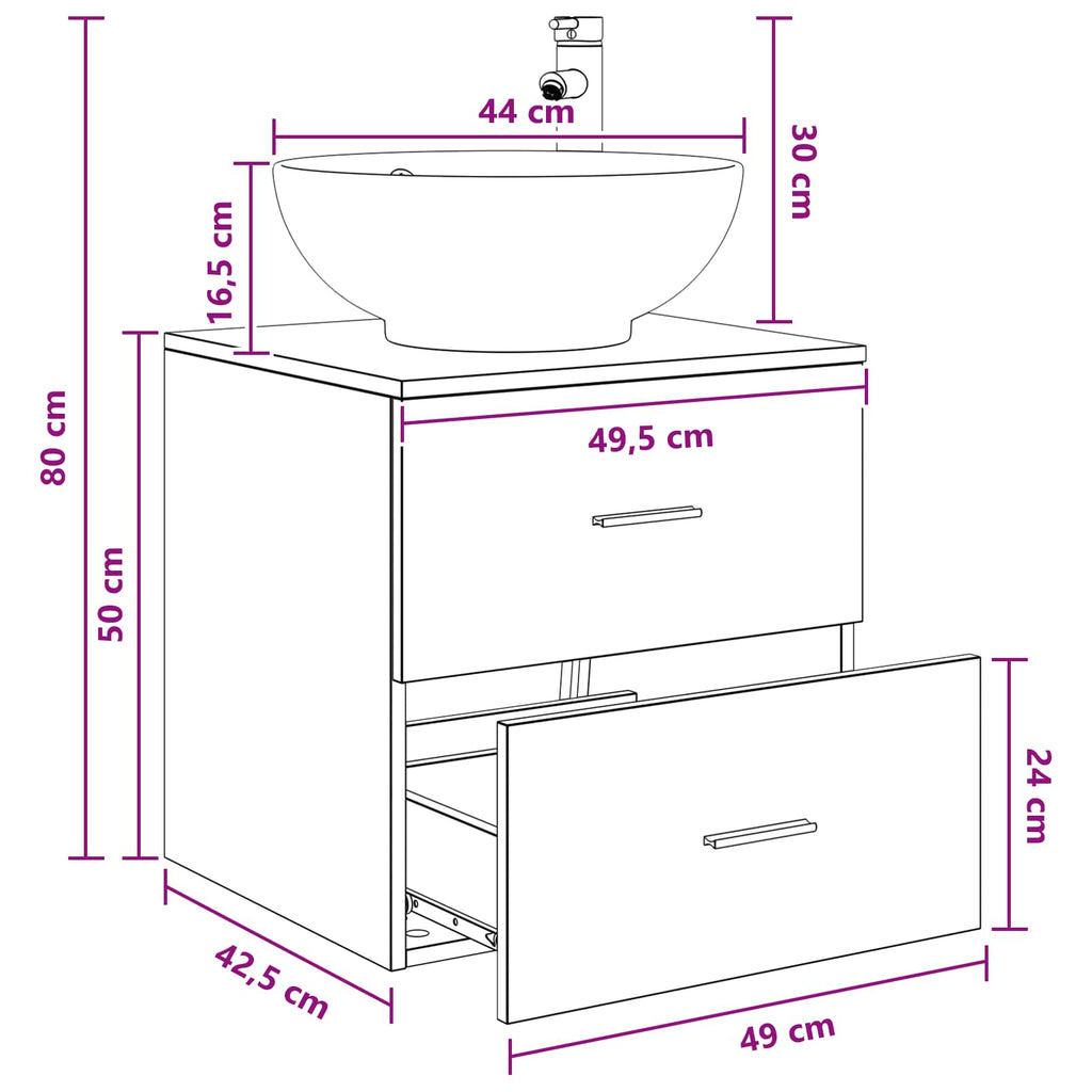 vidaXL Umywalka ścienna z szafką Betonowy szary 49,5 x 44,5 x 66,5 cm