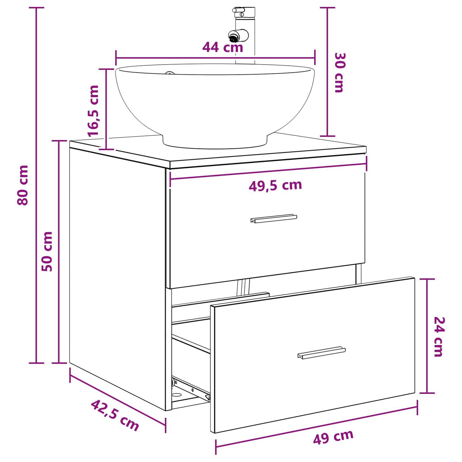 vidaXL Umywalka ścienna z szafką Betonowy szary 49,5 x 44,5 x 66,5 cm