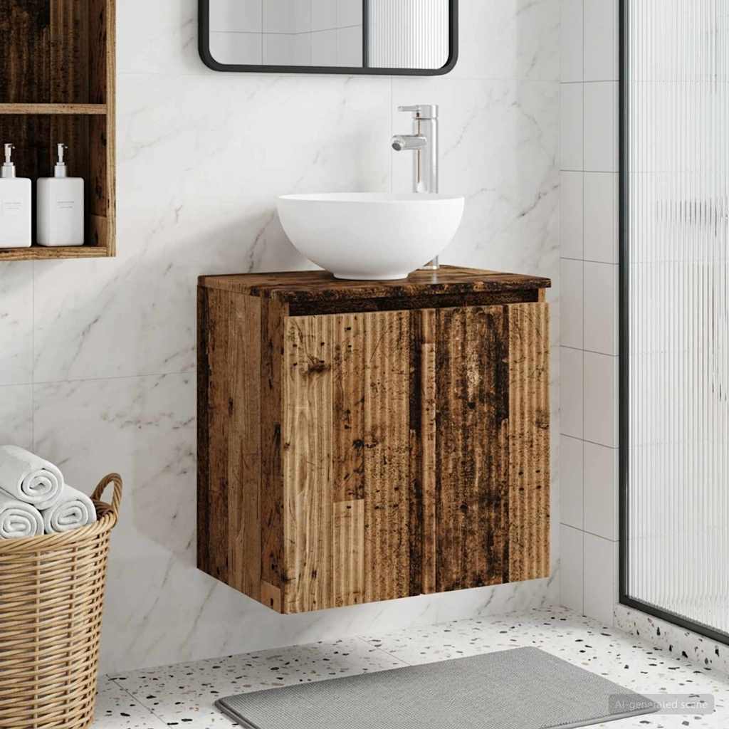 vidaXL Umywalka ścienna z szafką Stare drewno 49,5 x 41 x 64,5 cm