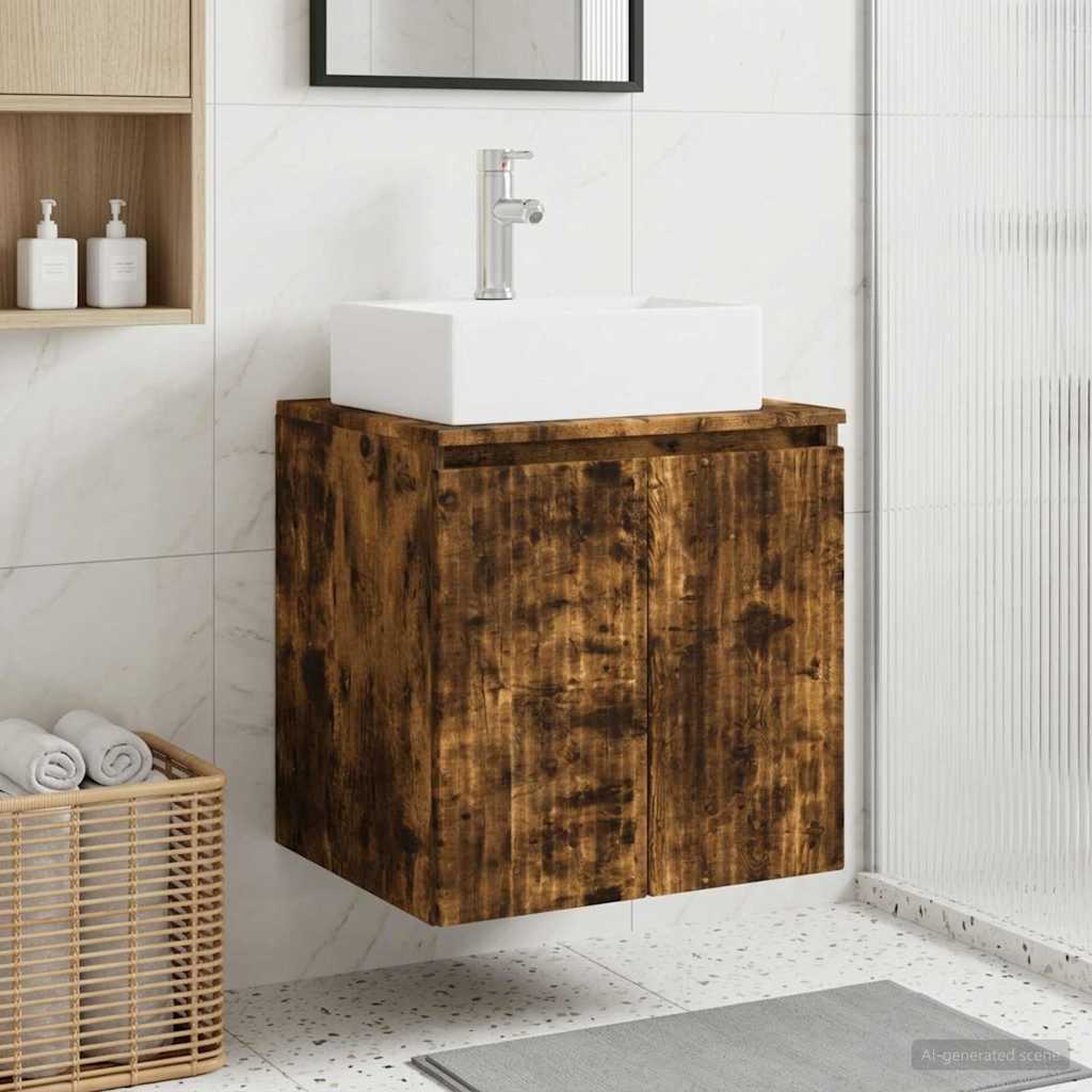 vidaXL Umywalka ścienna z szafką Dąb wędzony 49,5 x 41 x 62,5 cm