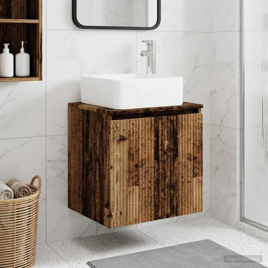 vidaXL Umywalka ścienna z szafką Stare drewno 53 x 35 x 63 cm