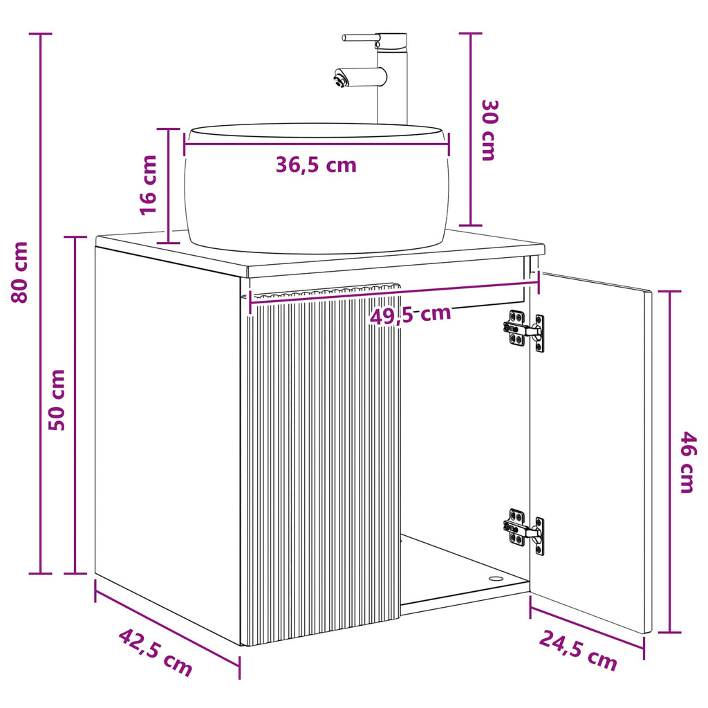 vidaXL Umywalka ścienna z szafką Betonowy szary 49,5 x 44,5 x 66 cm