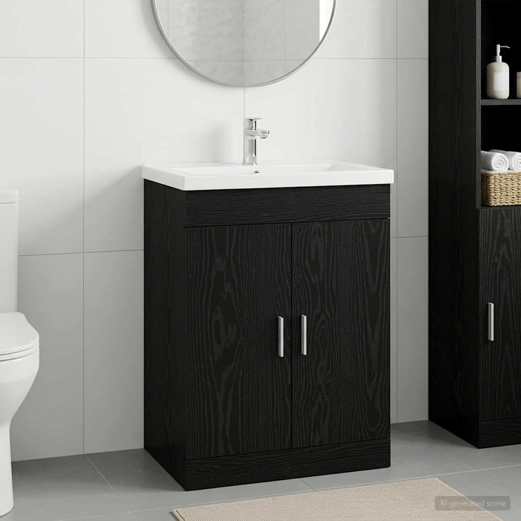 vidaXL Szafka pod zlewem w łazience Czarny dąb 56 x 37,5 x 81 cm
