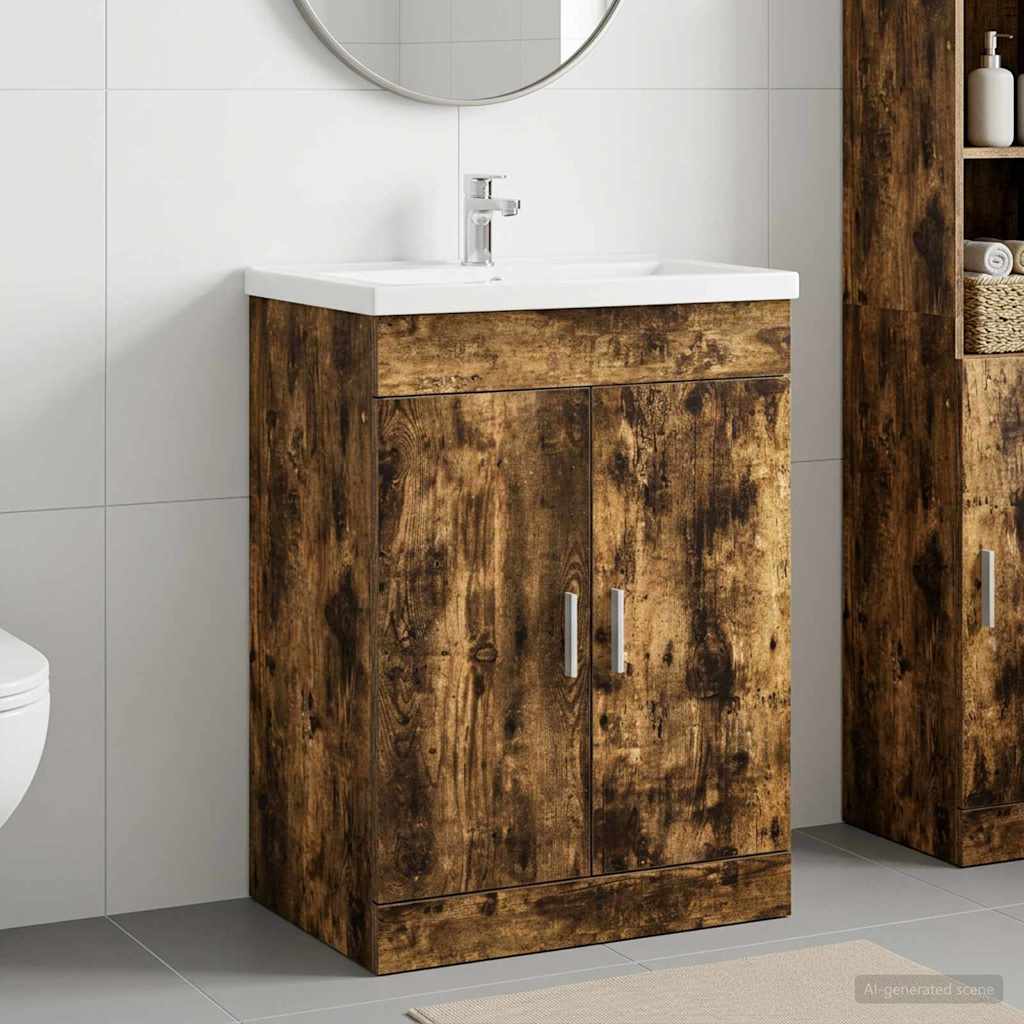 vidaXL Szafka pod zlewem w łazience Dąb wędzony 56 x 37,5 x 81 cm