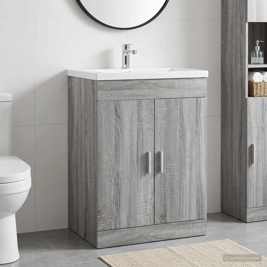 vidaXL Szafka pod zlewem w łazience Szary Sonoma 56 x 37,5 x 81 cm